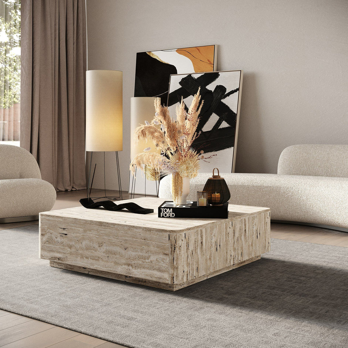 Nova Domus Roma - Modern Faux Travertine Square Coffee Table