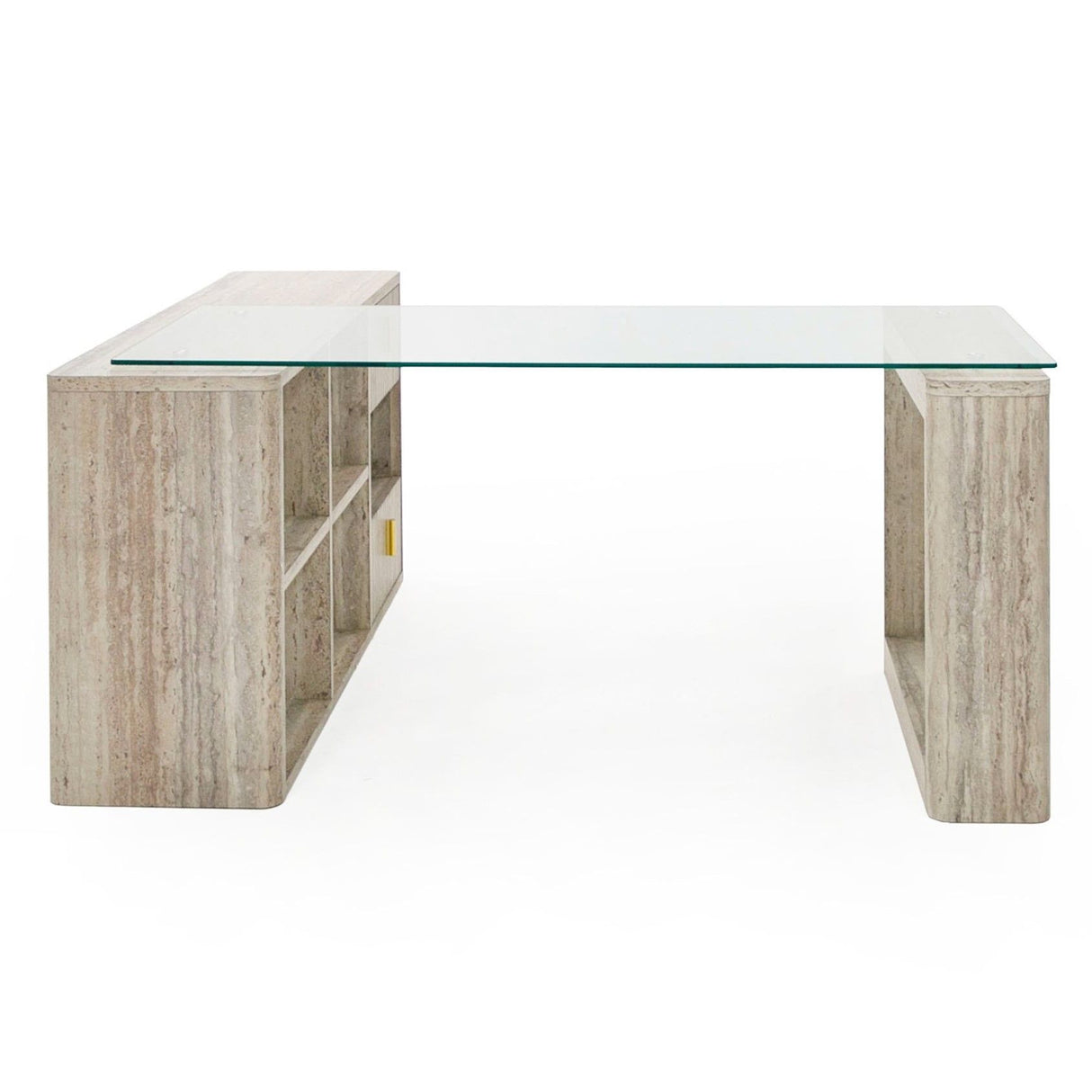 Nova Domus Roma - Modern Glass + Faux Travertine Reversible Desk