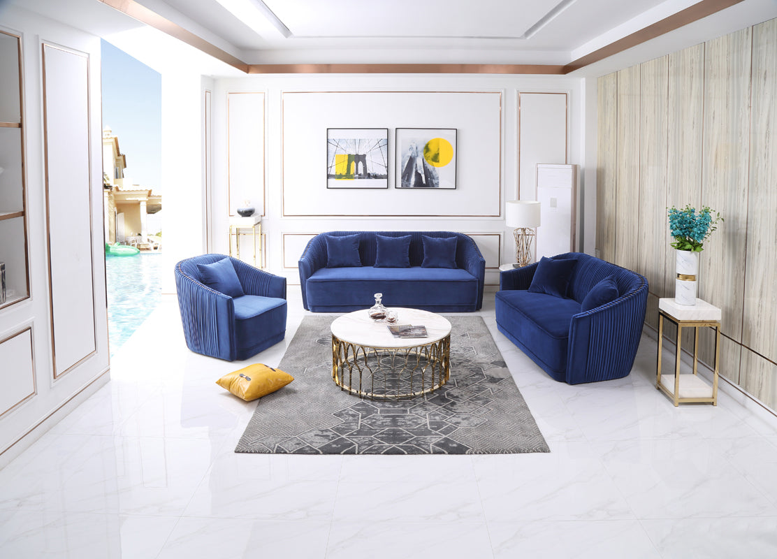 Palomar Modern Blue Velvet & Brass Sofa - View Image 1