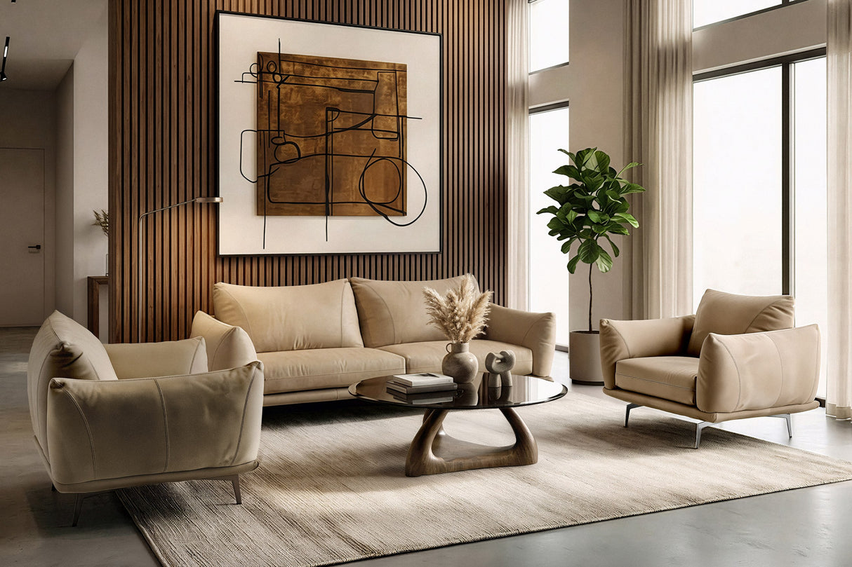 Saint Tropez - Modern Italian Beige Leather Accent Chair - View Image 1