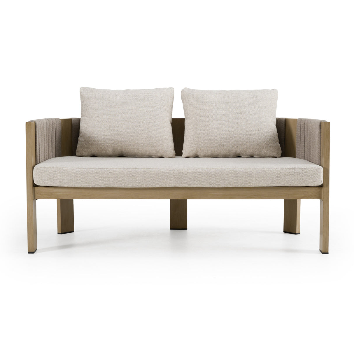 Salvora - Outdoor Beige Fabric & Grey Rope Loveseat - View Image 1