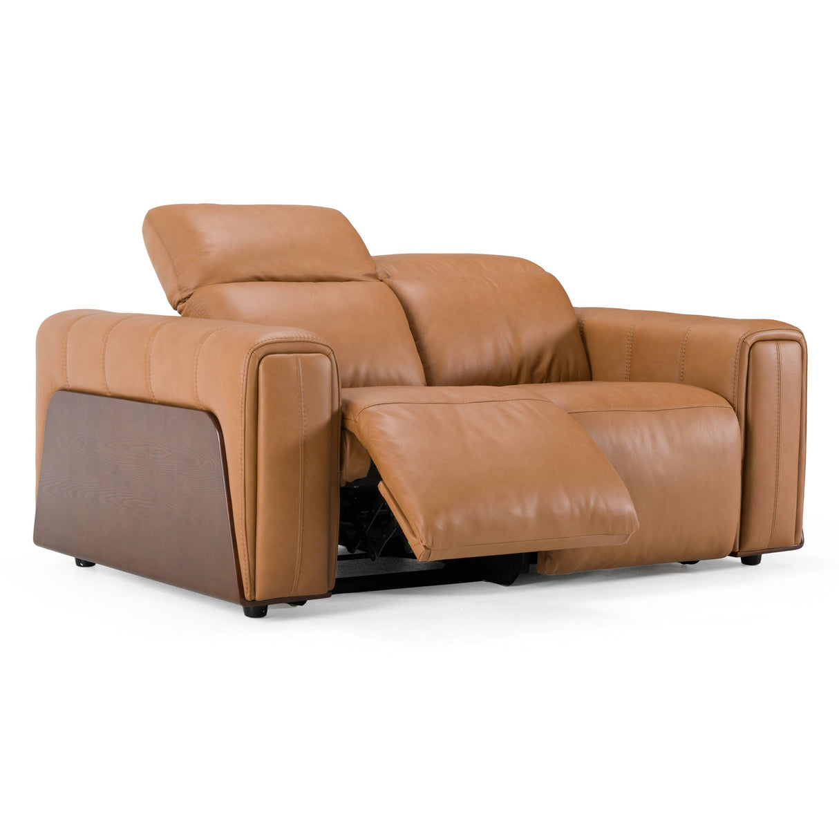 Sandstone - Modern Brown Leather Loveseat w/ 2 Electric Recliners - View Image 1