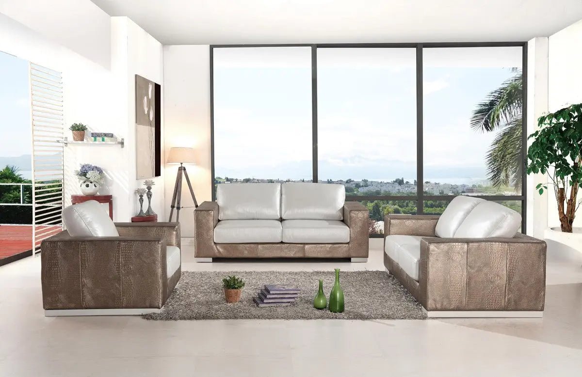 Divani Casa Cordova Modern Bronze & White Leather Sofa Set Vgbnsbl - 9228 | Home Elegance USA