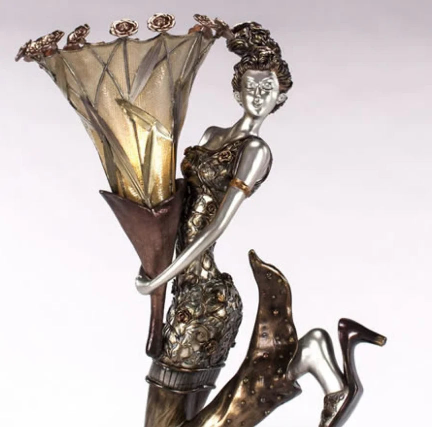 Artmax AD1010-FL Sculptural Floor Lamp – Dancing Female Figure in Bronze with Resin Bouquet Shade - sold by Home Elegance USA