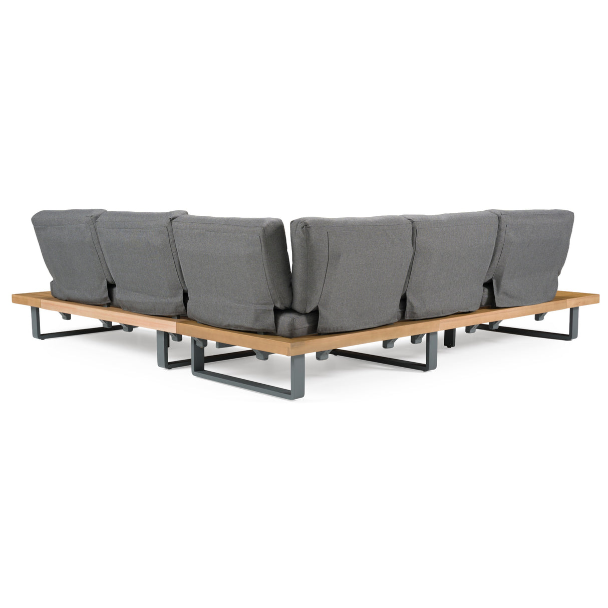 Skaros - Outdoor Grey Olefin Fabric + Eucalyptus Sectional Sofa + Coffee Table Set - View Image 1