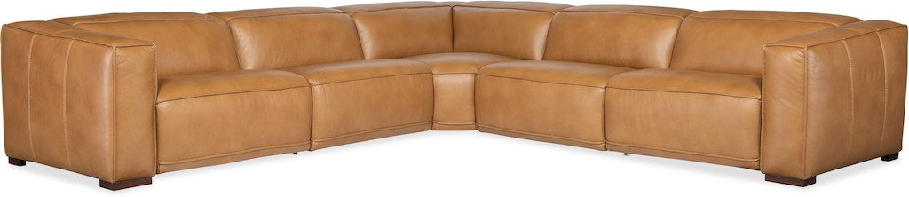 Fresco 5-Seat Power Reclining Sectional Zen Caramel Leather – Hooker Furniture (4-PWR) - Home Elegance USA