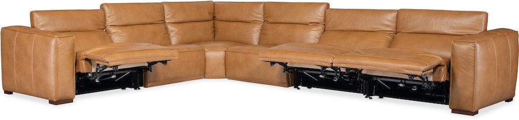 Fresco 6-Seat Power Reclining Sectional Zen Caramel Leather – Hooker Furniture (3-PWR) - Home Elegance USA