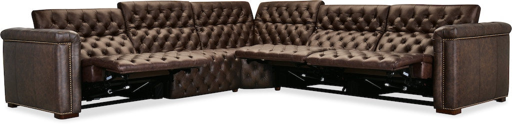 Savion Deux 5-Seat Power Reclining Sectional West Saddlewood Leather – Hooker Furniture (3-PWR) - Home Elegance USA