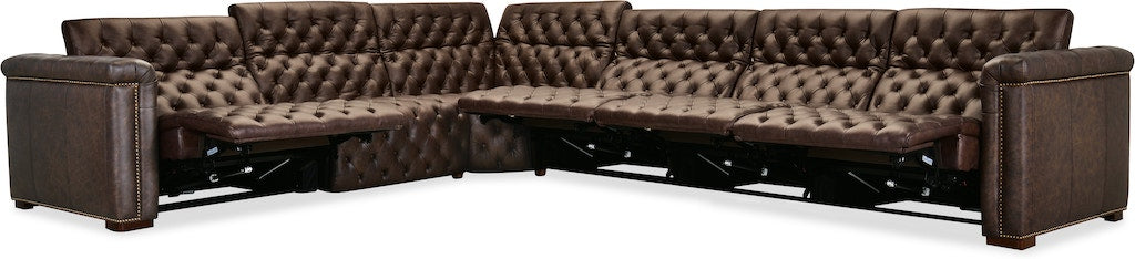 Savion Deux 6-Seat Power Reclining Sectional West Saddlewood Leather – Hooker Furniture - Home Elegance USA
