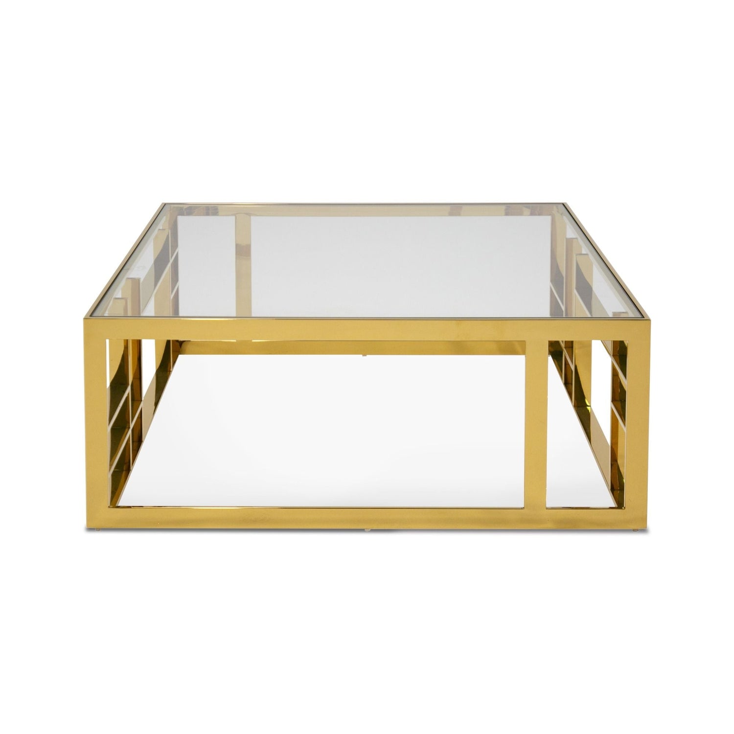Modrest Stephen Modern Glass & Gold Stainless Steel Square Coffee Table Vghb-341E-Gld - Home Elegance USA