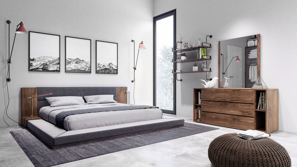 California King Jagger Modern Dark Grey & Walnut Bed