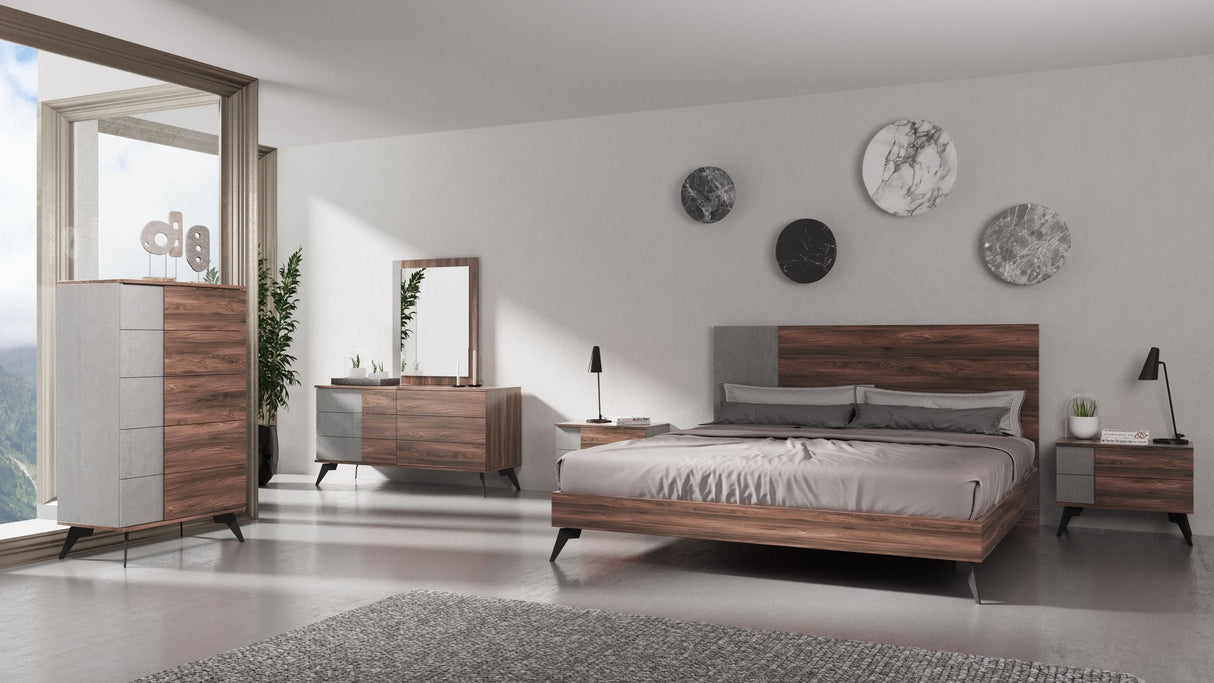 Palermo - Eastern King Modern Italian Faux Concrete & Walnut Bed