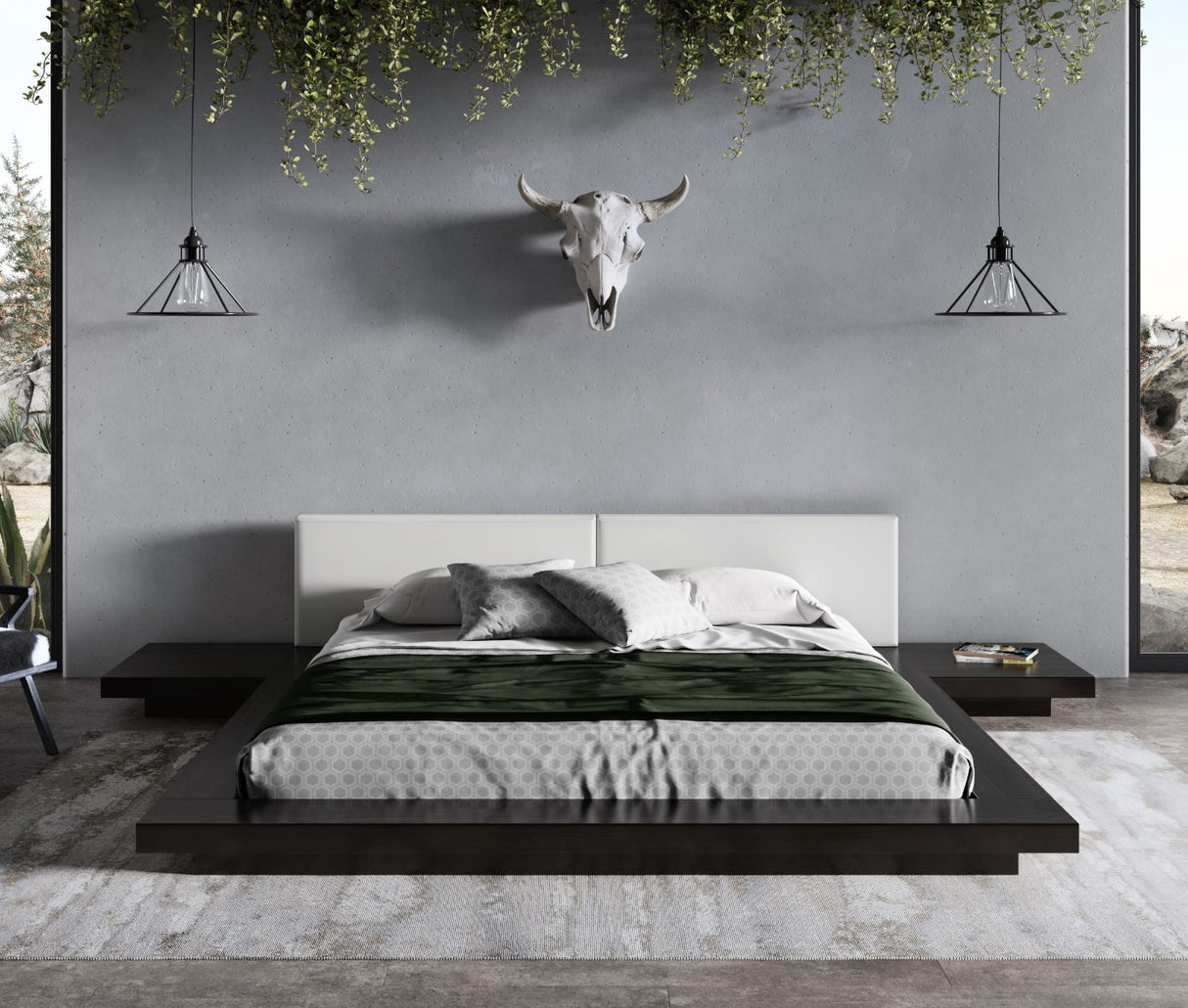 Tokyo - Queen Contemporary Black and White Platform Bed - View Image 1