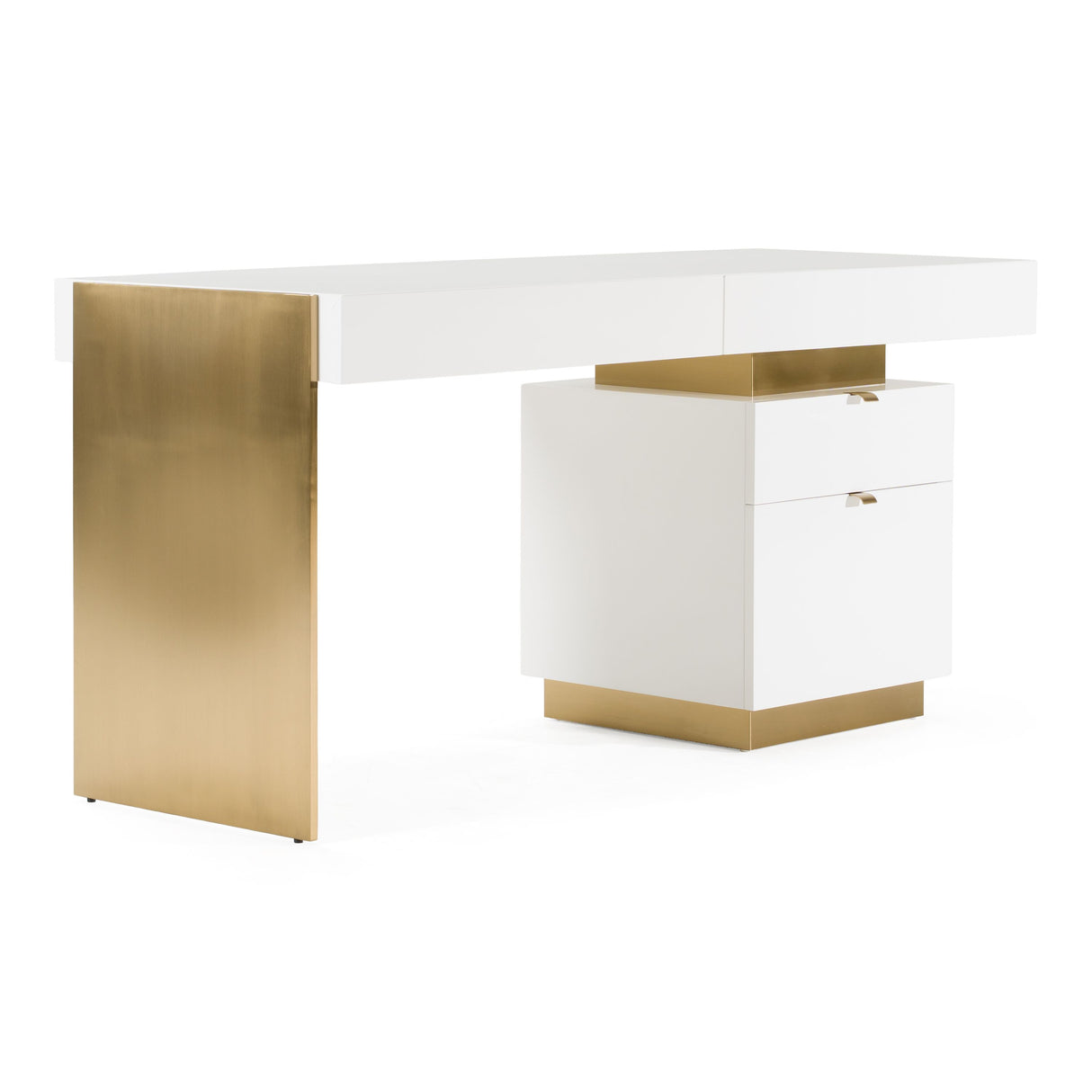 Modrest Trahan - Modern Gloss White and Brushed Gold Office Desk