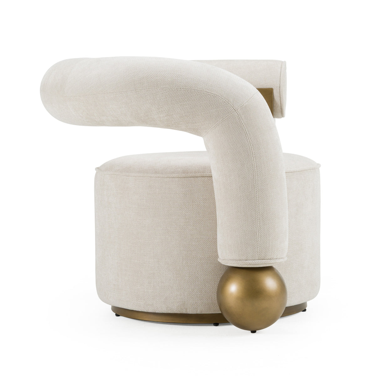 Tranquil - Contemporary Beige Fabric + Antique Brass Accent Chair - View Image 3