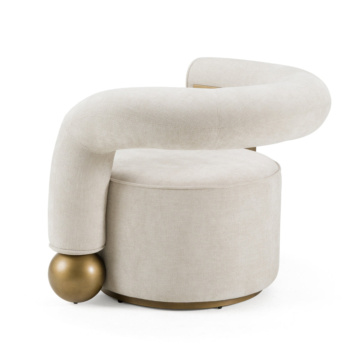 Tranquil - Contemporary Beige Fabric + Antique Brass Accent Chair - View Image 7