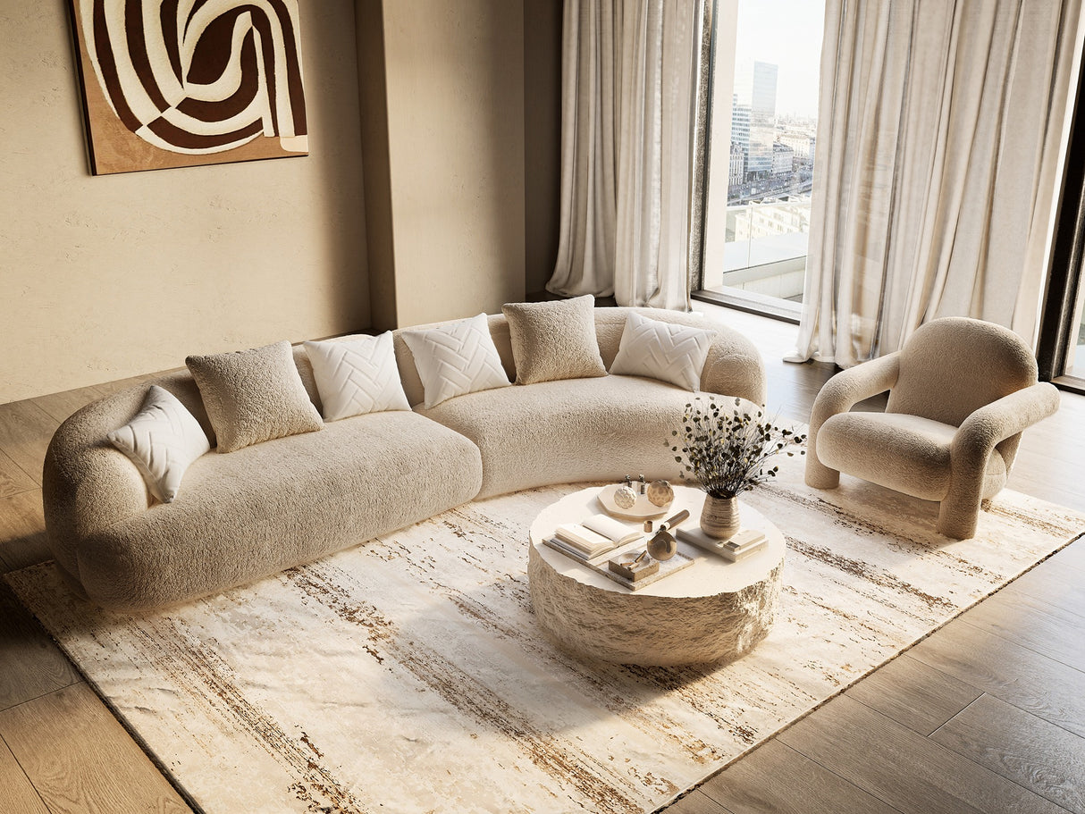 Trevor - Modern Tan Fabric Curved Sectional Sofa - View Image 1