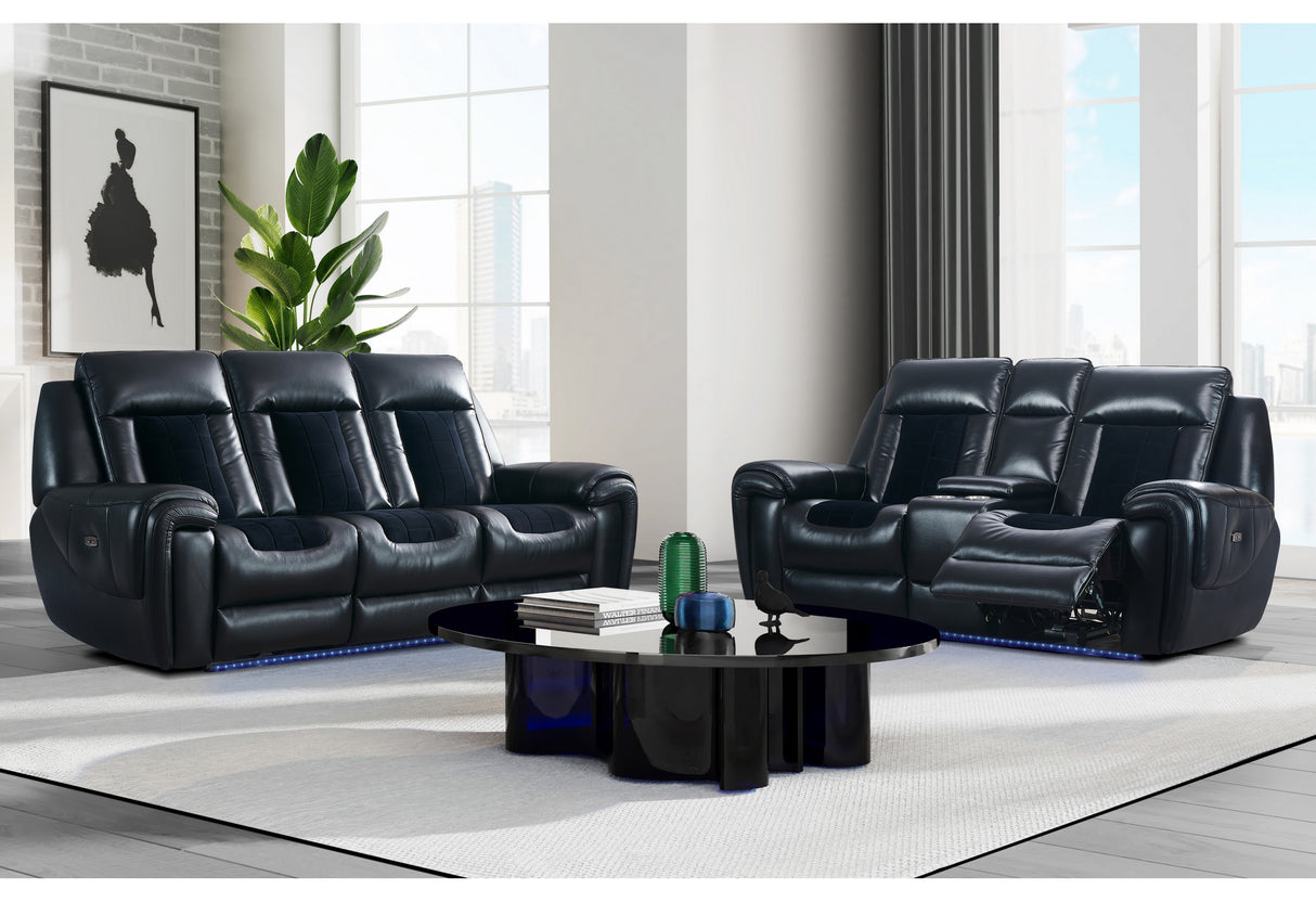 U0700 Power Reclining Sofa & Loveseat Set Blanche Velvet Black with LED - Global Furniture USA