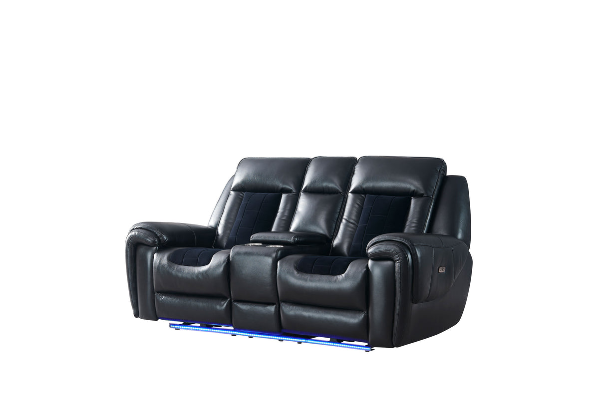 Loveseat from U0700 Power Reclining Sofa & Loveseat Set Blanche Velvet Black with LED - Global Furniture USA