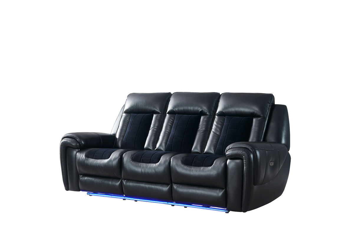 Sofa from U0700 Power Reclining Sofa & Loveseat Set Blanche Velvet Black with LED - Global Furniture USA