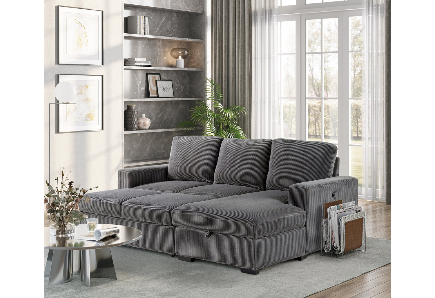 U2660 Grey L Sectional With Pullout | Global Furniture USA