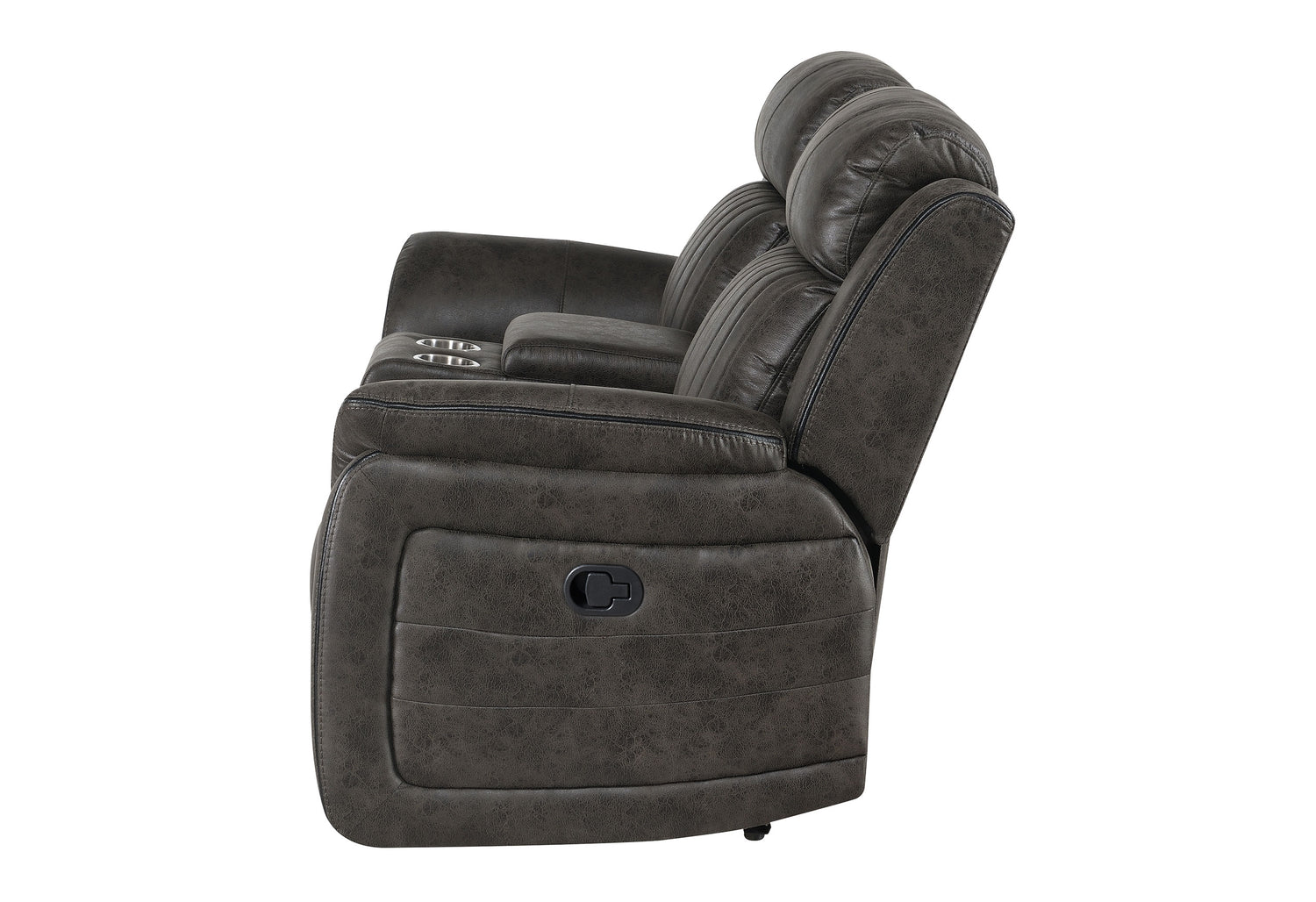 U8517 Console Reclining Loveseat with Storage in Grey Faux Leather Detail View – Global Furniture USA