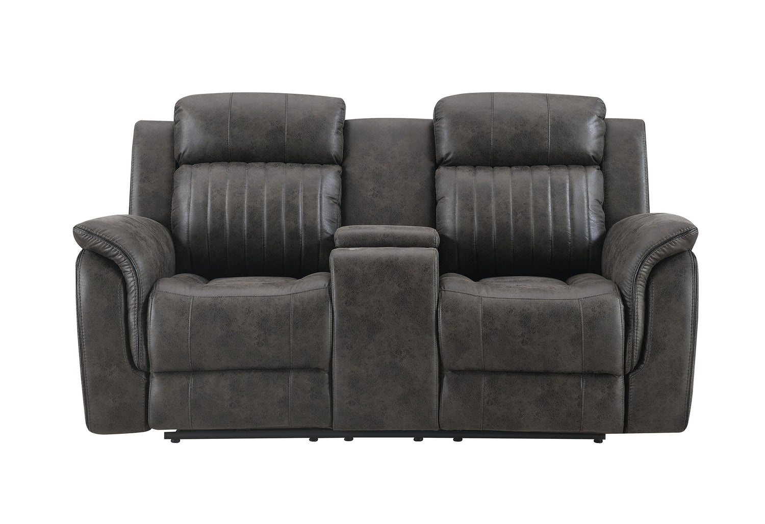 U8517 Console Reclining Loveseat with Storage in Grey Faux Leather Front View – Global Furniture USA