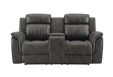 U8517 Console Reclining Loveseat with Storage in Grey Faux Leather Front View – Global Furniture USA