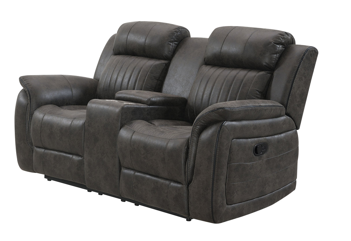 U8517 Console Reclining Loveseat with Storage in Grey Faux Leather Side View – Global Furniture USA