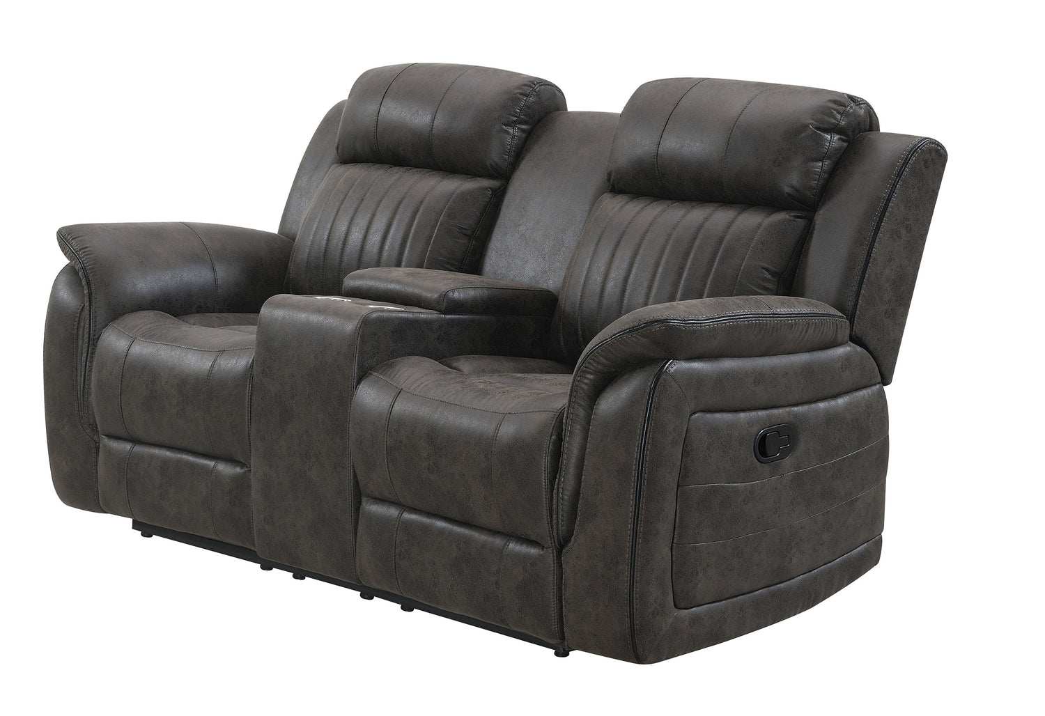 U8517 Console Reclining Loveseat with Storage in Grey Faux Leather Side View – Global Furniture USA