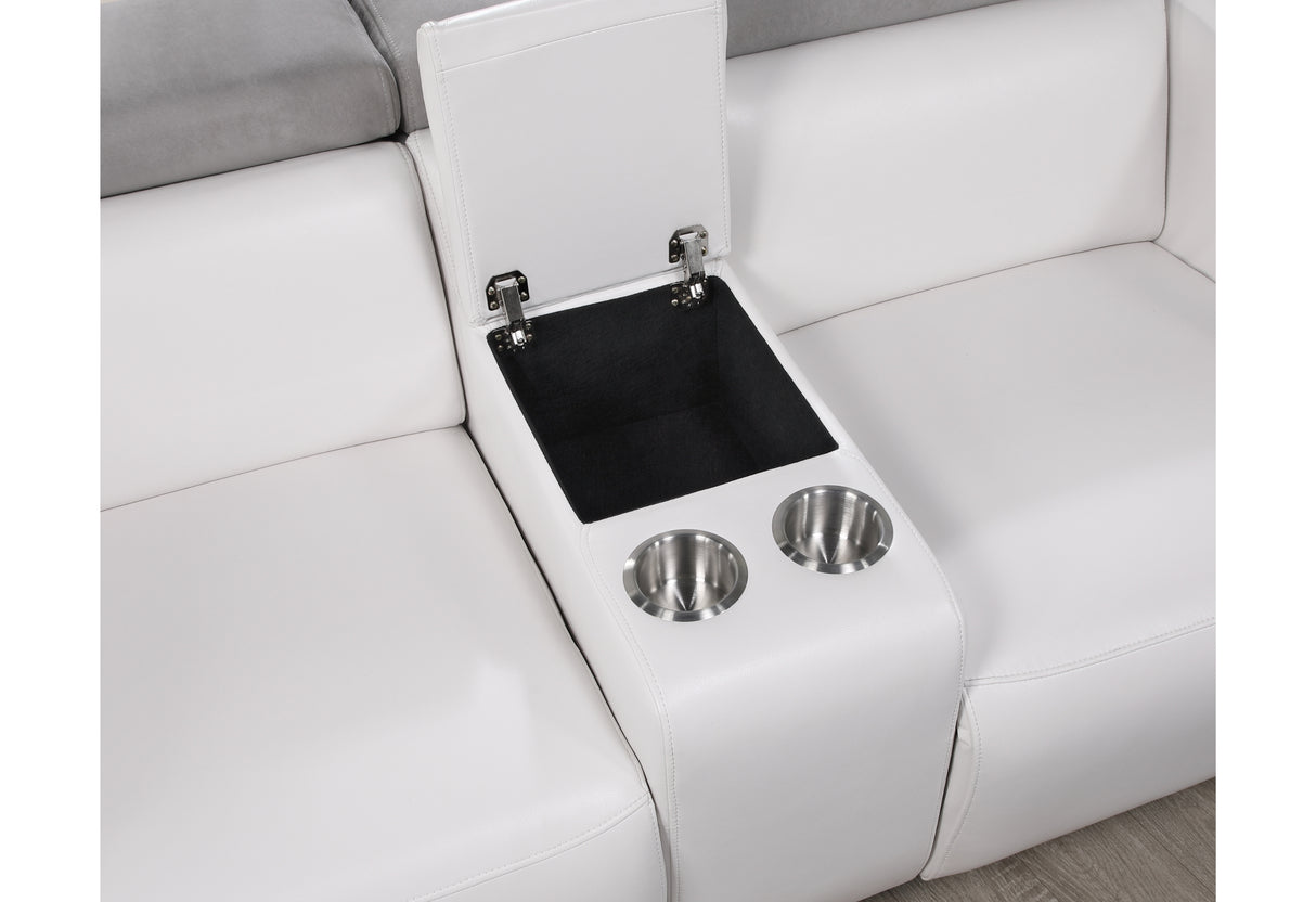 U8520 Power Console Reclining Loveseat in Blanche White/Grey Fabric Console Detail – Global Furniture USA
