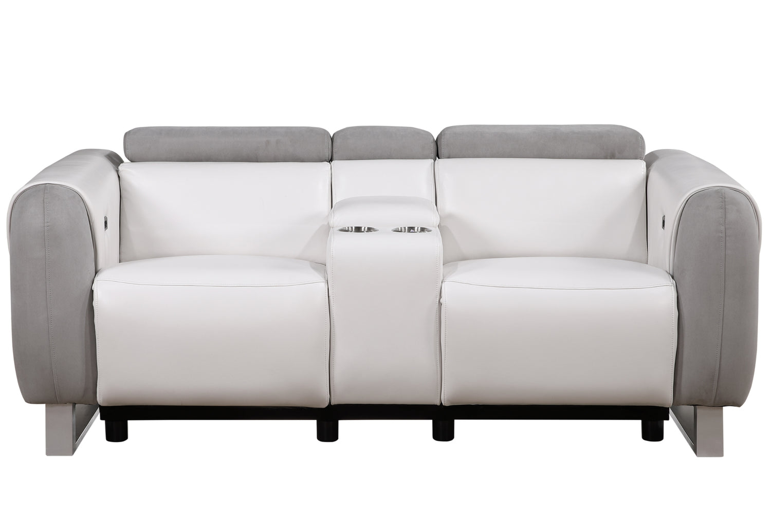 U8520 Power Console Reclining Loveseat in Blanche White/Grey Fabric Front View – Global Furniture USA