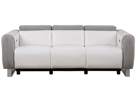 U8520 Power Reclining Sofa in Blanche White/Grey Fabric with USB and Ratchet Headrest – Global Furniture USA