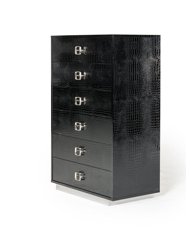 A&X Victoria Modern Black Crocodile Chest | Home Elegance USA