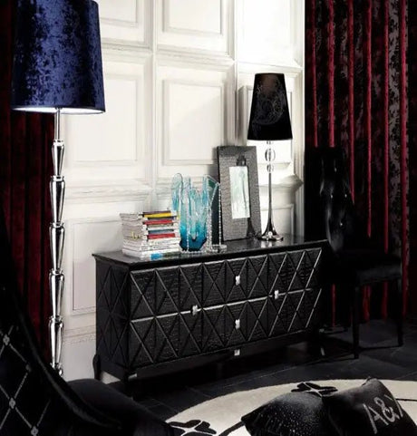 Black Crocodile Lacquer Entertainment Center Vgunak538 - 180 | Home Elegance USA