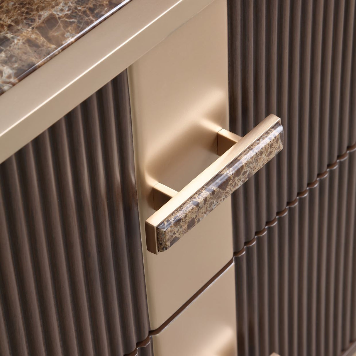 West Kensington 2-Drawer Nightstand – Gold Accents View | Aico by Michael Amini