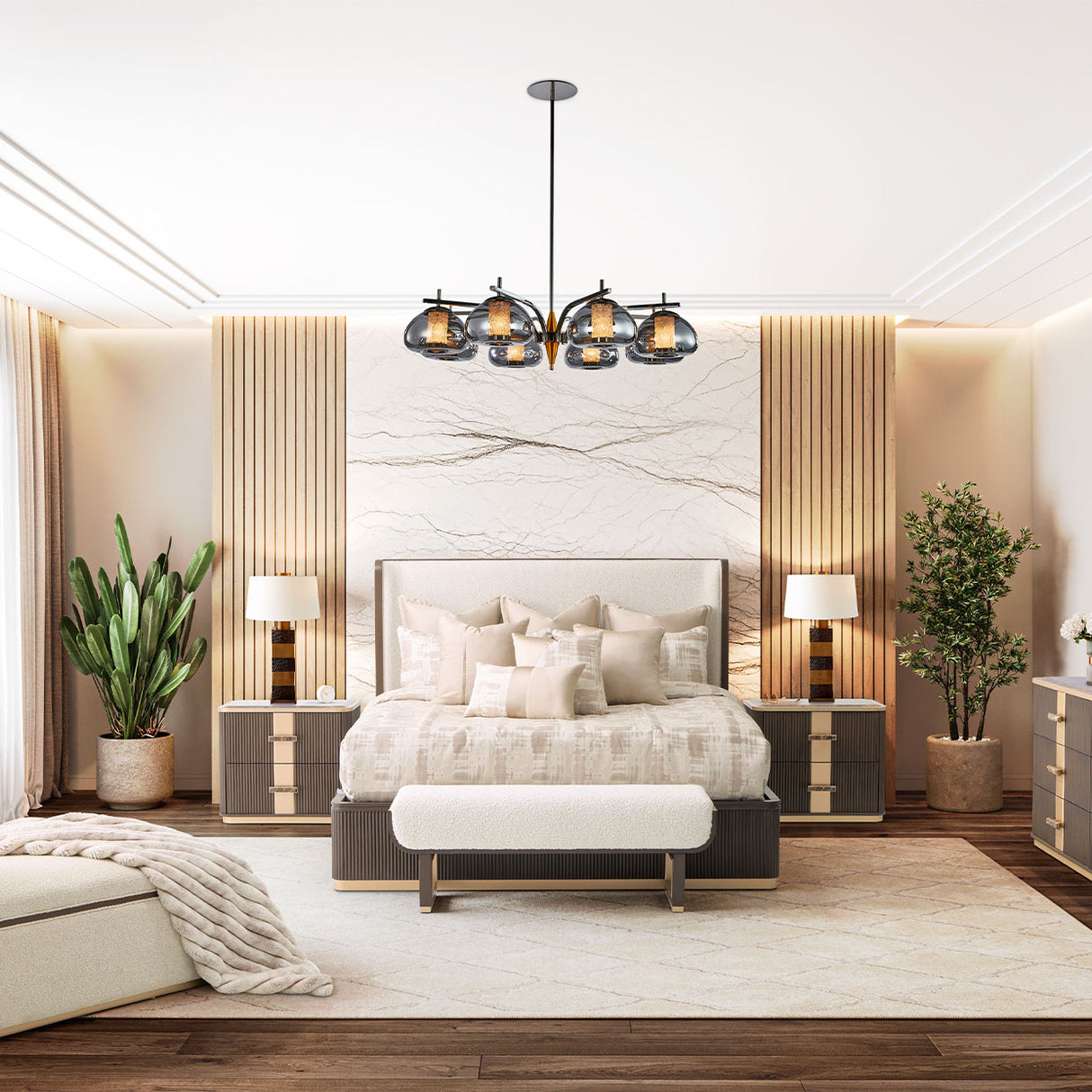 West Kensington 2-Drawer Nightstand – Room View | Aico by Michael Amini