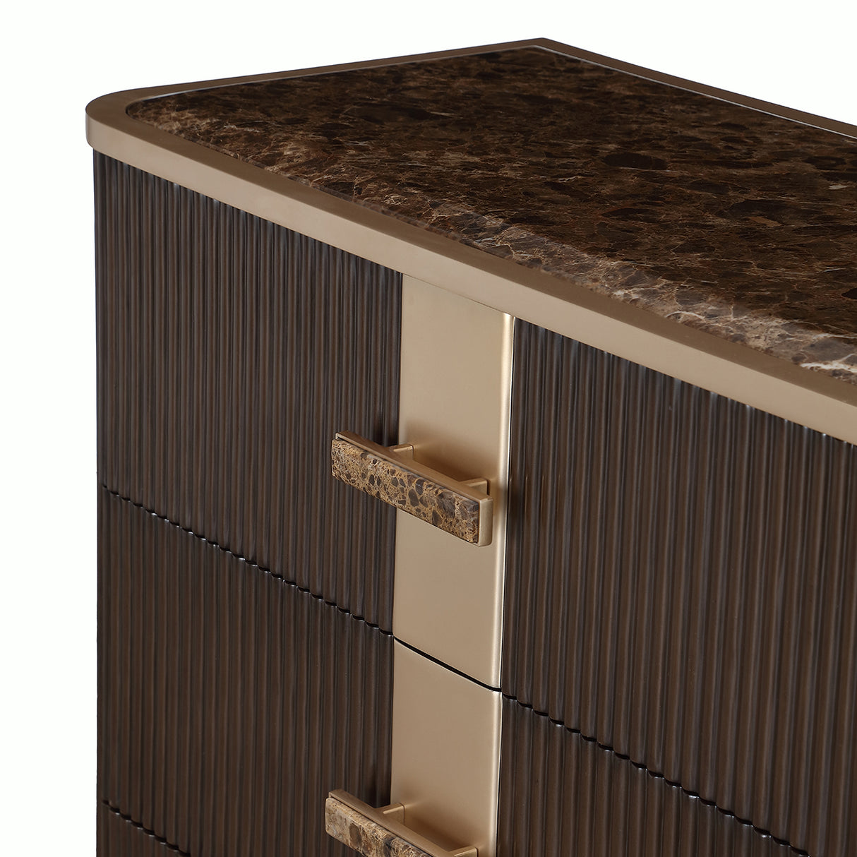 West Kensington Dresser in Espresso – Gold Accents Details and Marble Top View - Aico