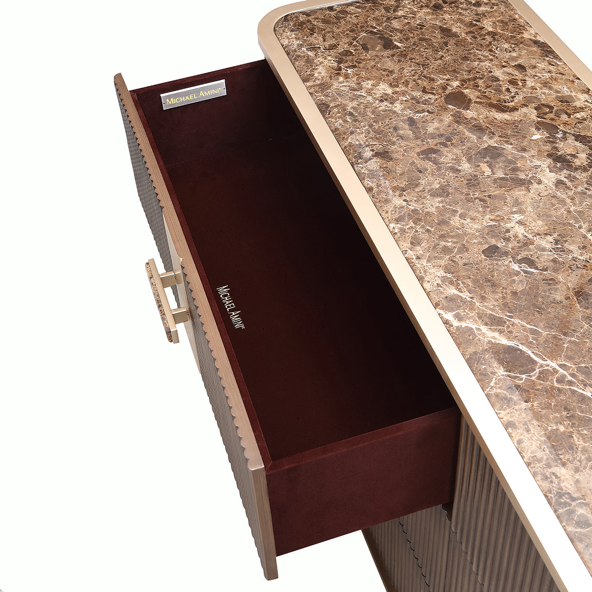 West Kensington Dresser in Espresso – Top Drawer and Marble Top View - Aico