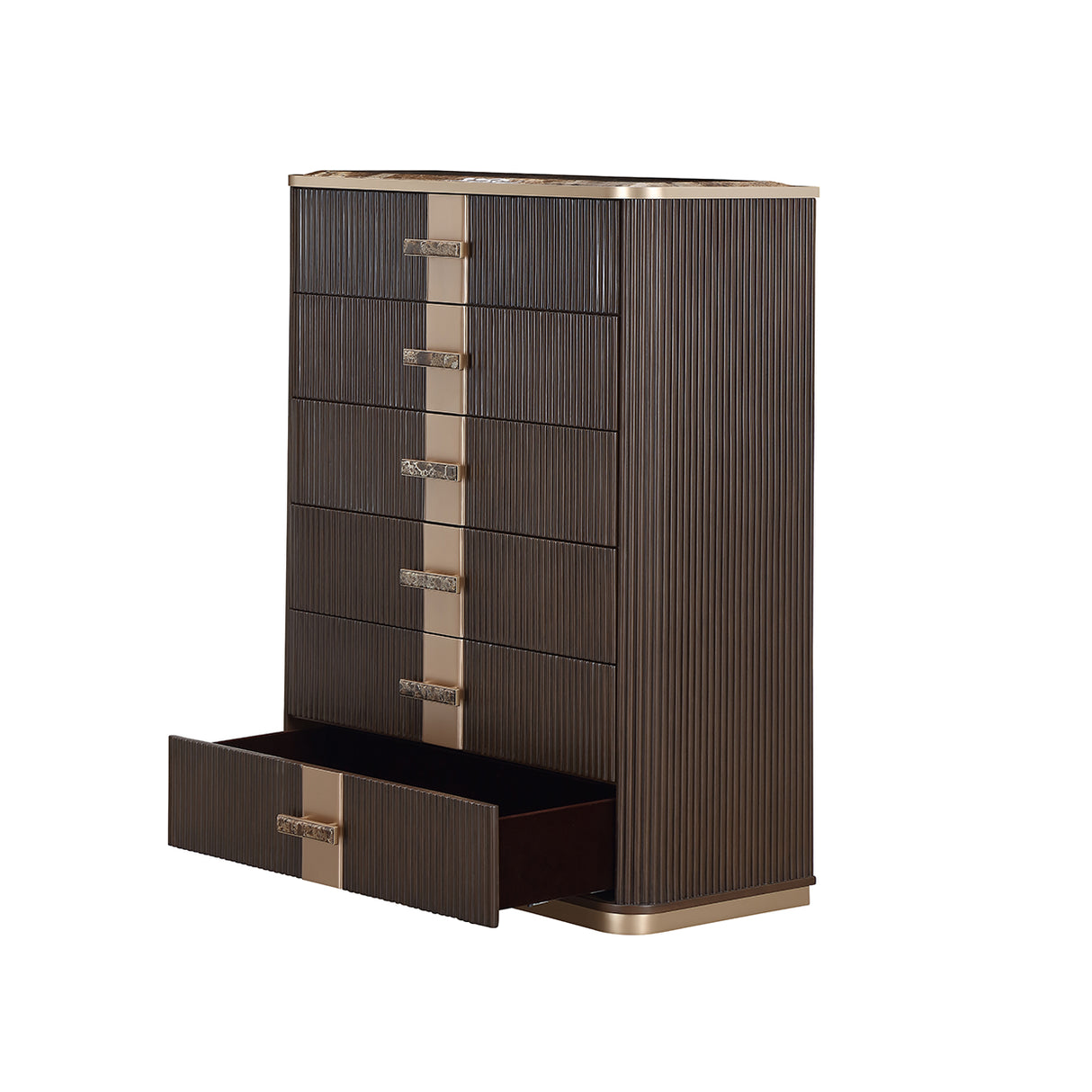 West Kensington Highboy Chest in Medium Espresso with Emperador Marble Top | AICO by Michael Amini