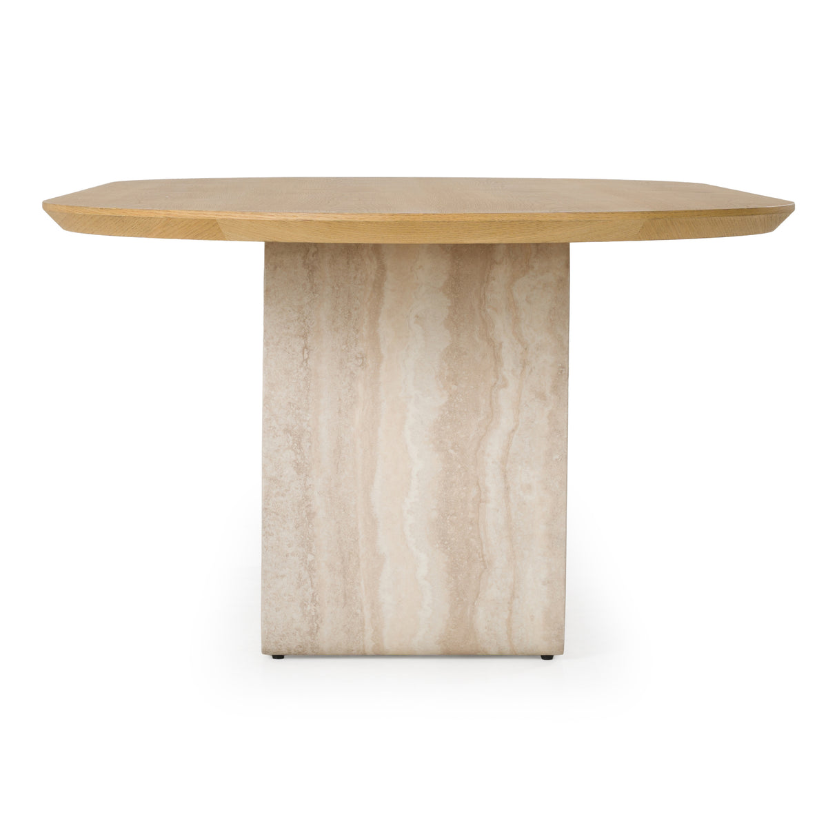 Wolff - Modern White Oak + Faux Travertine Dining Table - View Image 1