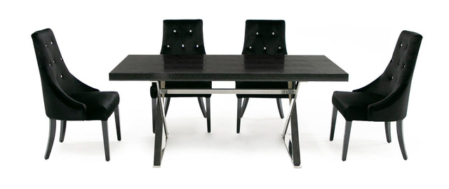 A&X Xavier - Modern Black Crocodile + Stainless Steel Dining Table | Home Elegance USA