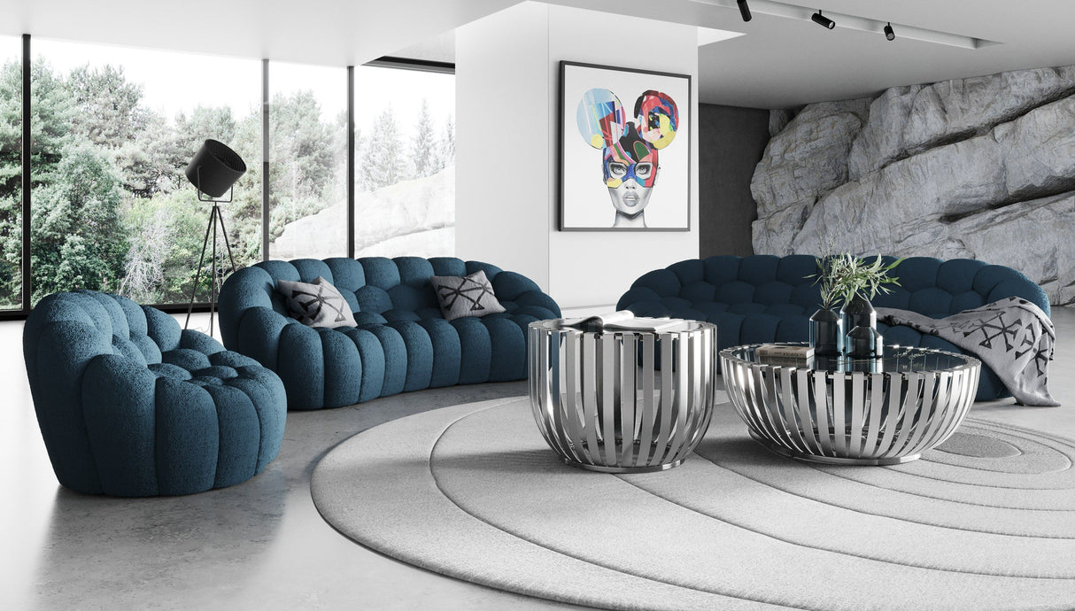 Divani Casa Yolonda - Modern Curved Dark Teal Fabric Sofa Set - Home Elegance USA