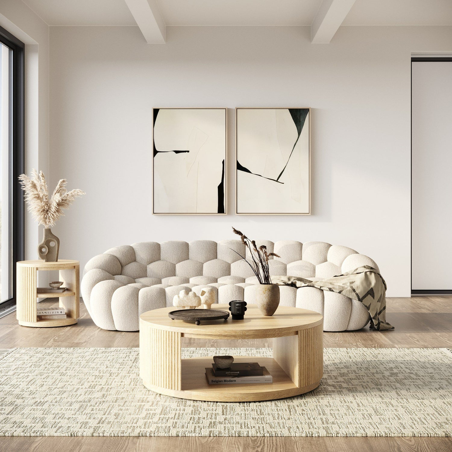 Divani Casa Yolonda - Modern Curved Beige Fabric Sofa - Home Elegance USA