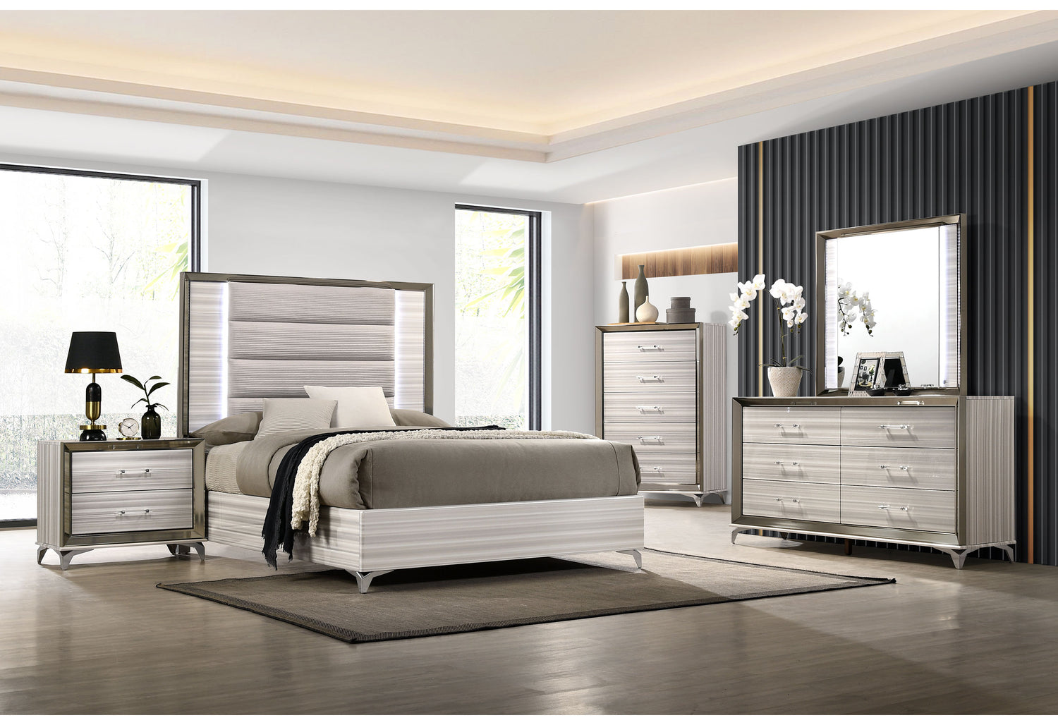 Zambrano White Dresser - Full Bedroom Scene - Global Furniture USA