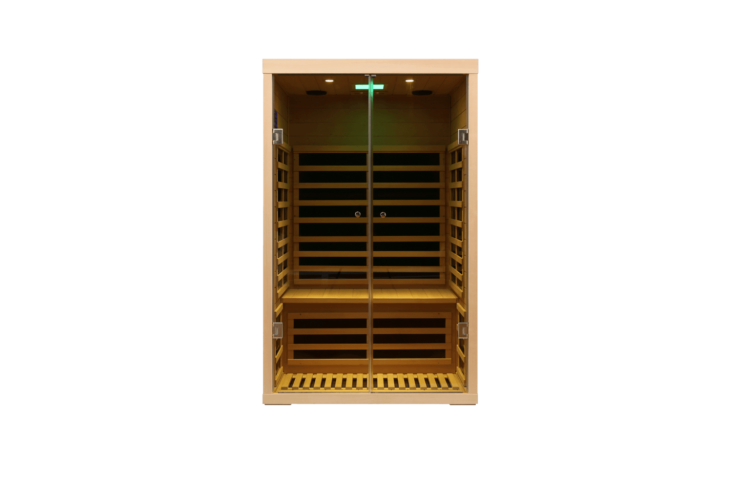Two person wide space hemlock double doors great glass luxury indoor Far infrared sauna room