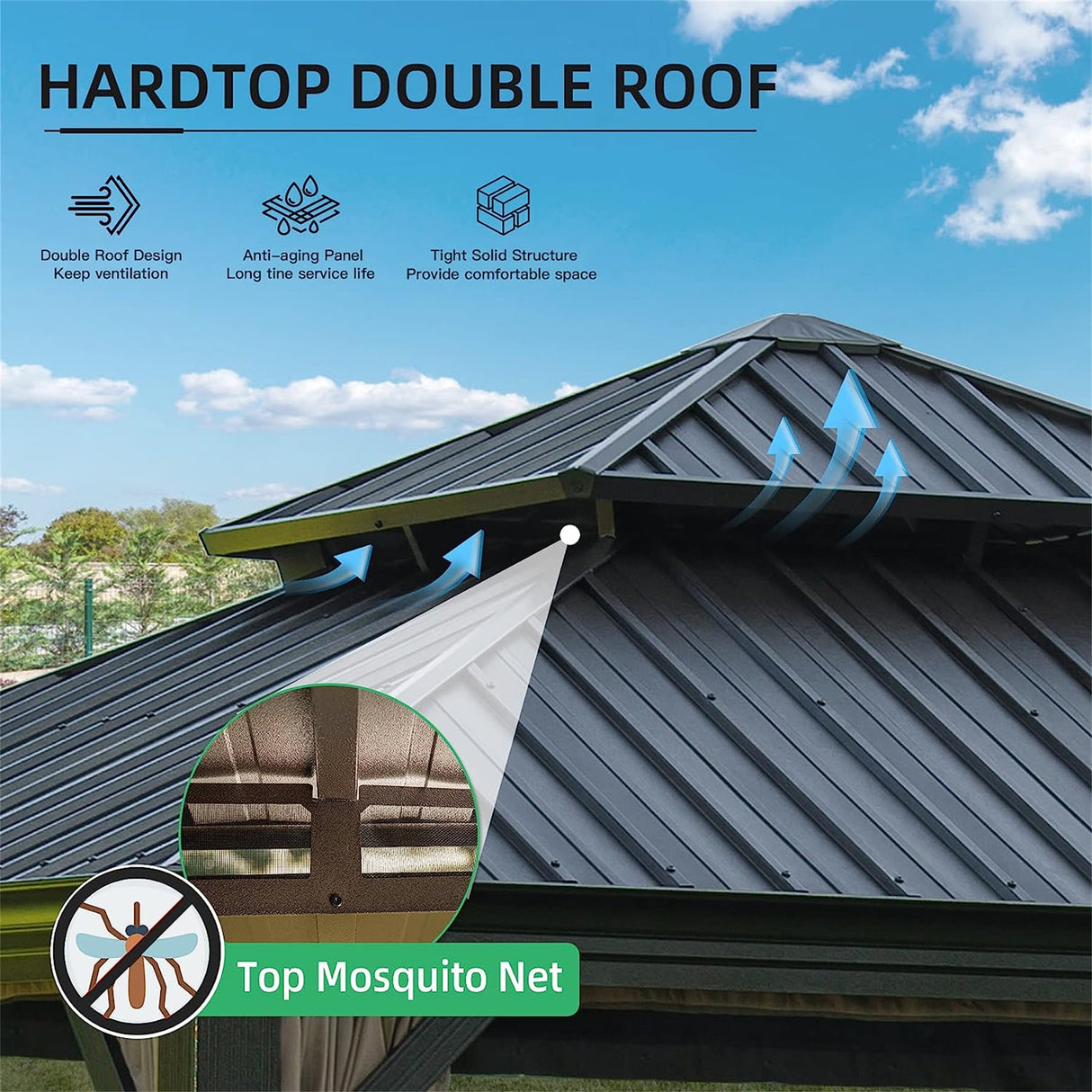 Brown 12'x12' Hardtop Gazebo: Aluminum Frame, Galvanized Steel Double Roof, Curtains, Netting - Perfect for Patio, Backyard, Lawn | Home Elegance USA