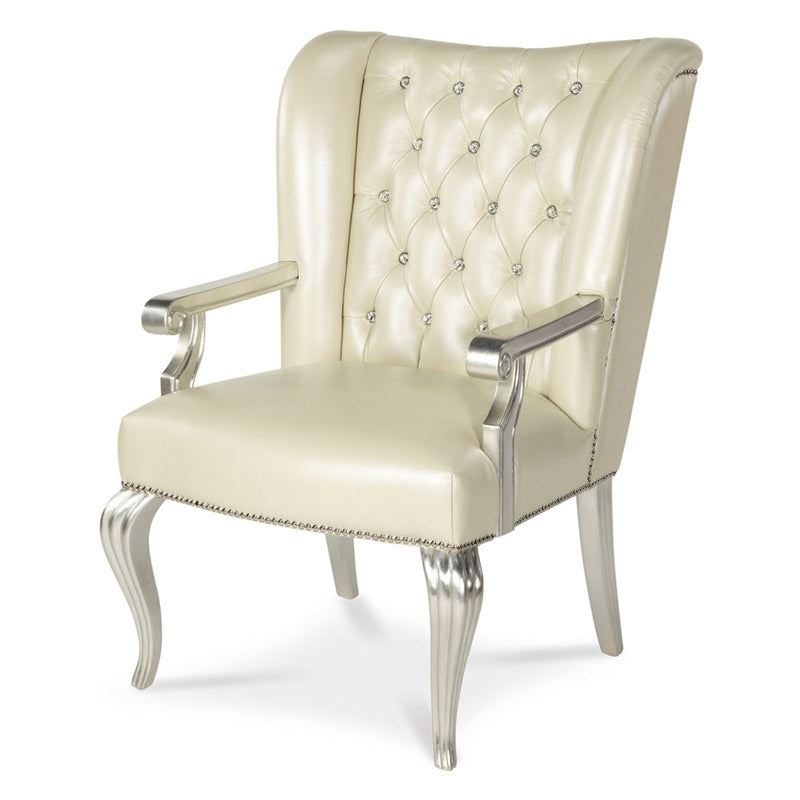 Aico Furniture - Hollywood Swank Modern Crystal Tufted Desk Chair In Creamy Pearl - 03244-14