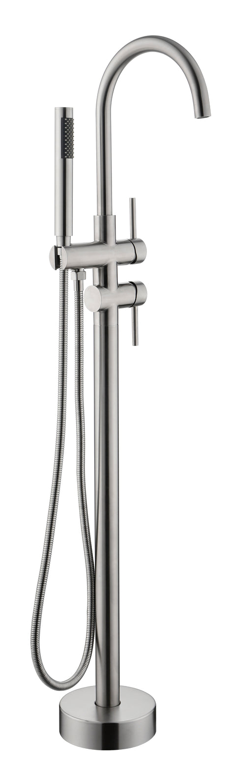 Mount Bathtub Faucet Freestanding Tub Filler Brushed Nickel Standing High Flow Shower Faucets with Handheld Shower Mixer Taps Swivel Spout