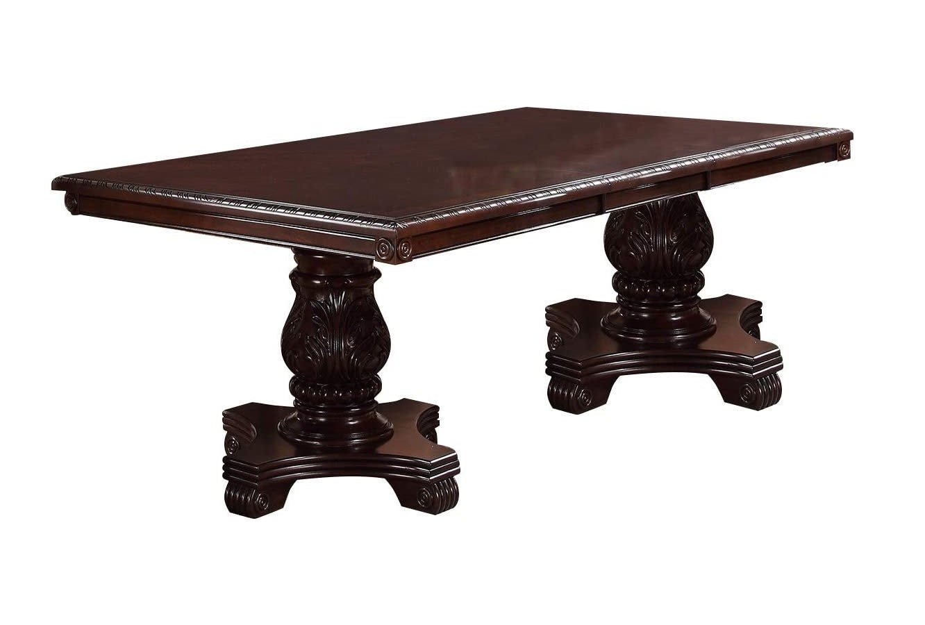 Formal Dining Room Table w Leaf 2x Arm Chairs And 6x Side Chairs Brown 9pc Set Dining Table Double Pedestal Base Royal Rectangle Table - Home Elegance USA